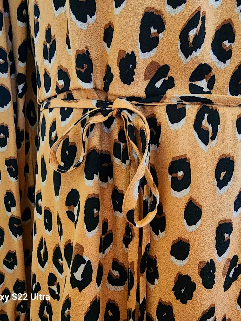 A New Day leopard print dress long sleeve tie waist tan/black elastic cuffs nwt - Picture 7 of 16